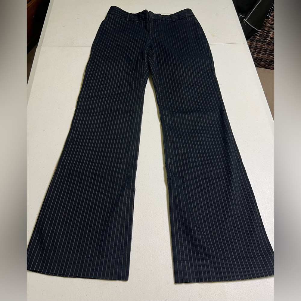 Dark Navy Pinstripe Wide Leg Trousers NO SIZE TAG